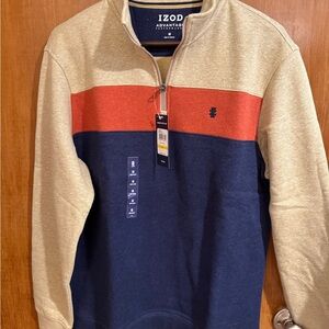 Izod quarterZip Sweater Blue and Orange Colorblock